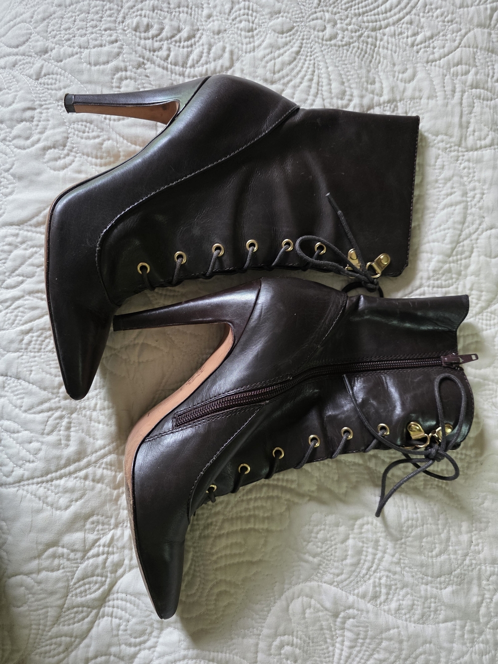 Lace-Up Dark Brown Stiletto Ankle Boots